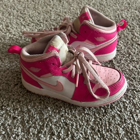 Nike Toddler Jordan 1 Mid White/Medium Soft Pink 'Fierce Pink' - Size 10c - Picture 2 of 7